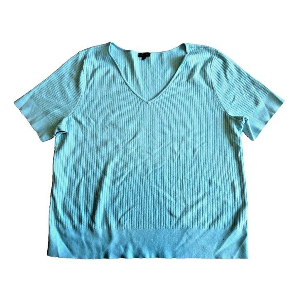 Talbots Women XL Robin Blue Short Sleeve Basic Preppy Sweater Nautical Grandma